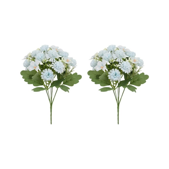 2Pcs Artificial Fall Flowers, Fake Floral Bouquet, Realistic Faux Flower Decor, Plastic Centerpiece for Wedding & Home Tabletop (Blue)