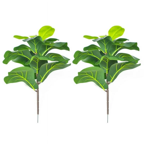 2Pcs Artificial Fiddle Leaf Fig Tree 19.6 Inch Faux Plants Ficus Greenery for Wedding Courtyard Outd Green Hand-Feel Tape, Plastic, Iron Wire