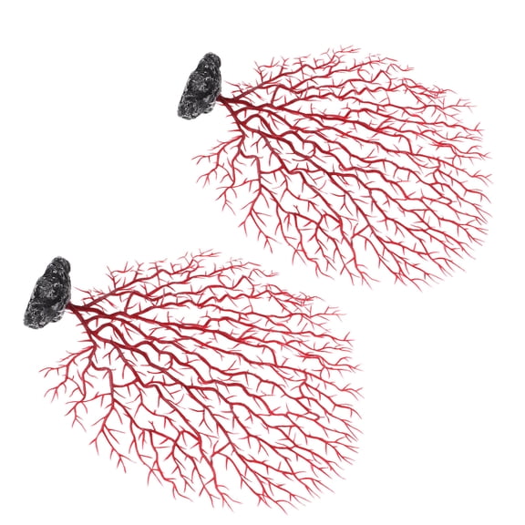 2Pcs Artificial Fish Tank Plants Red Plastic Sea Fan Decorations Underwater