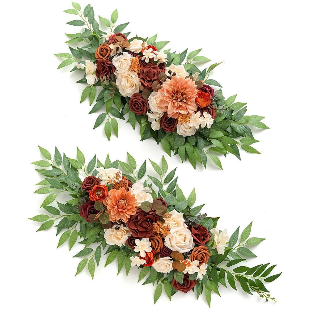 2Pcs Artificial Floral Swag Hanging Wreath Flowers Backdrop Garland