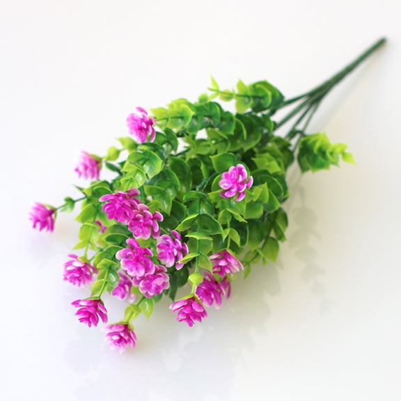 2Pcs Artificial Flower Bouquet, Magenta Rose with Eucalyptus Leaves 12.6in, UV Resistant Faux Floral Stems for Outdoor Garden Porch Decor