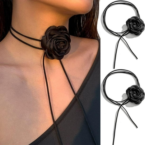 2Pcs Artificial Flower Necklace Long Wrap Suede Necklace Vintage Large Flower Collar Tie Necklace Prom Party Statement Accessories for Women Walmart Business Supplies
