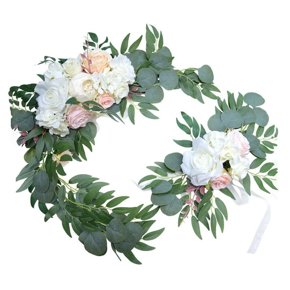2Pcs Artificial Flower Swag, Silk Flowers Plants Faux Garlands,Artificial Wisteria Vine for Wedding Arch Front Door Wall Decor Option 2 A