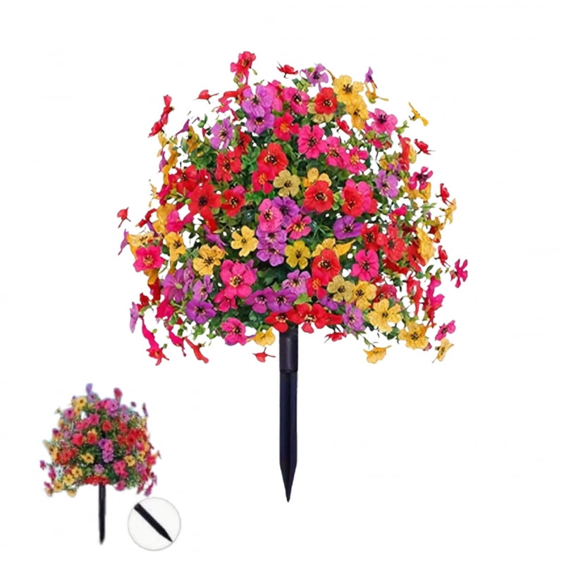 2Pcs Artificial Flowers with Ground Stakes for Outdoors, 22" UV Resistant Fake Flowers for Garden Porch Patio Decoration, No Fade Faux Floral Garden Stakes for Yard Window Box, Mixed Colors