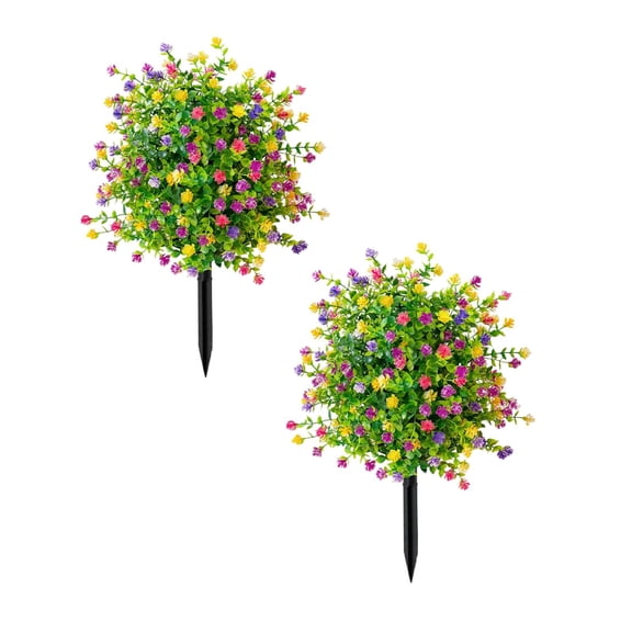 2Pcs Artificial Flowers For Outdoors, Artificial Violet With Ground Spike, Uv Resistant Flowers Outdoor Indoor Garden Home Decoration For Porch Patio Yard Decor