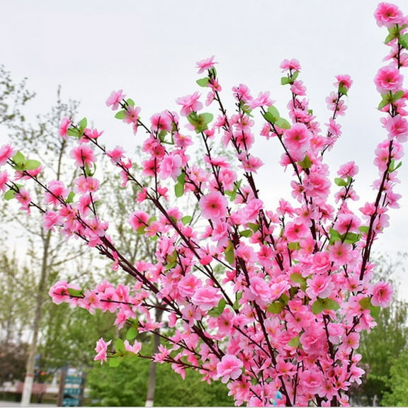 2Pcs Artificial Flowers Peach Blossom Simulation Peach Branches Flowers Silk Peach Flowers Bouquets Faux Spring Peach Fake Plants for Wedding Home Christmas Indoor Outdoor Decorative