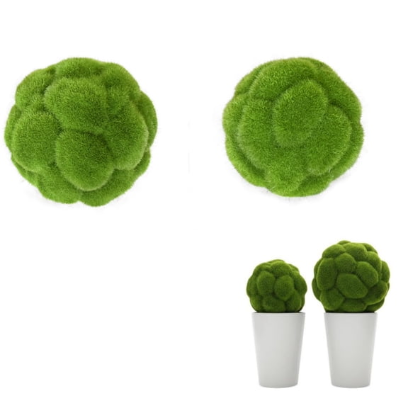 2Pcs Artificial Green Moss Balls, 4" and 4.7" Decorative Spheres for Garden Patio Lawn Wedding Home D Cor Weather-Resistant Simulated Grass Ornaments