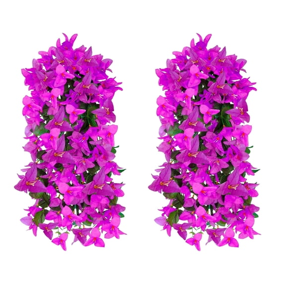 2Pcs Artificial Hanging Flowers Purple, Fake Flowers UV Resistant Fake Plants, Outdoor Indoor Faux Hanging Plants for Home Garden Cemetery Porch Decor