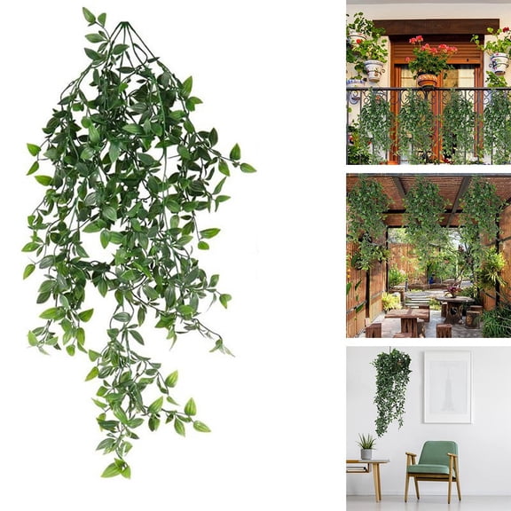 2Pcs Artificial Hanging Plants Faux Eucalyptus Vine Mandala Vine Persian Fern Leaf in Pot for Home Room Indoor Outdoor Shelf Decor