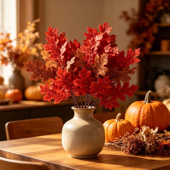 2Pcs Artificial Maple Leaf Bouquet, Faux Fall Floral Stems with Vibrant Autumn Colors for Thanksgiving Halloween Table Centerpiece, Home Vase Wreath Party Decor