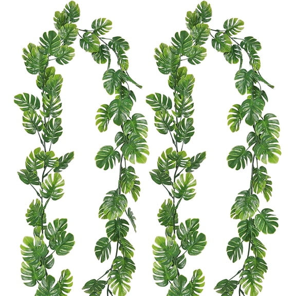 2Pcs Artificial Monstera Leaf Vines 5.6FT Fake Hanging Plants Ivy Faux Tropical Palm Leaves Greenery Garland for Garden Porch Patio Jungle Luau Beach Birthday Party Indoor Outdoor Spring Dcor