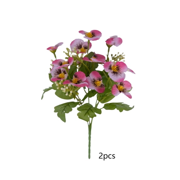2Pcs Artificial Pansy Flower Bouquet, 5-Stem Realistic Petal Design With Anti-Fade Treatment, Faux Floral for Wedding Layout, Garden Landscaping, Home Decor and Photo Shooting Props