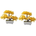 thumbnail image 1 of 2Pcs Artificial Plant Bonsai Plastic Small Tree Pot Fake Plant Flower Potted Ornaments for Home Room Table,Yellow, 1 of 3