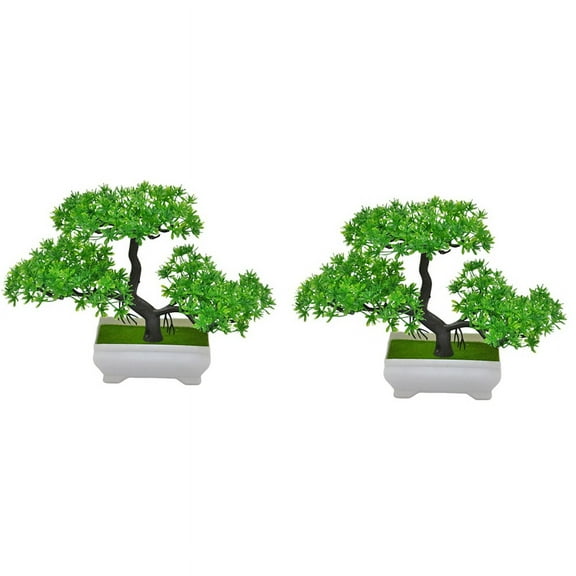 2Pcs Artificial Plant Bonsai Plastic Small Tree Pot Fake Plant Flower Potted Ornaments for Home Room Table,Green