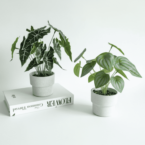 2Pcs Artificial Plants-with Pots, a Combination of Melon Leaves and Bamboo Leaves-CasaVibe