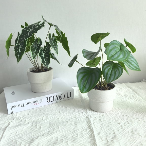 2Pcs Artificial Plants-with Pots, a Combination of Melon Leaves and Bamboo Leaves-CasaVibe