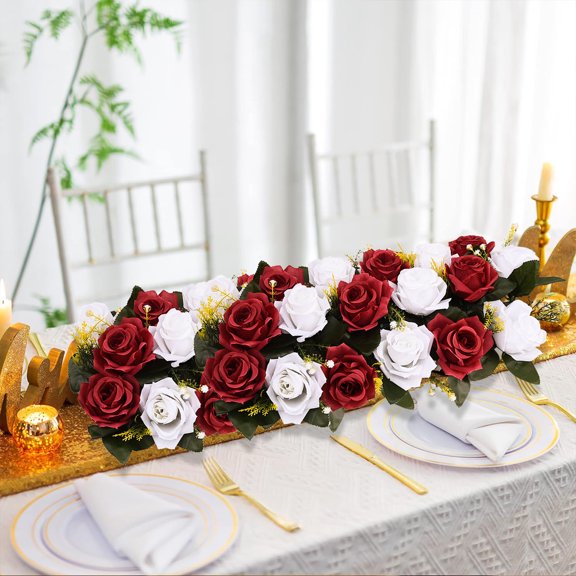 2Pcs Artificial Rose Flower Arrangements, Large Floral Centerpieces with Two Tone Fake Roses, Wedding Flower Decorations for Table Arch Backdrop Party Decor