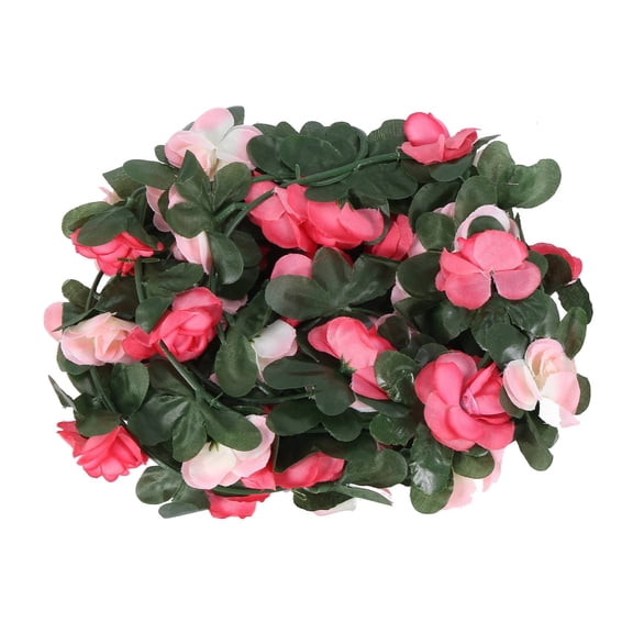 2Pcs Artificial Rose Flower Floral Fake Vine Hanging Garland Party Wedding Decor,2 * Artificial Flower Vine,Pink & green