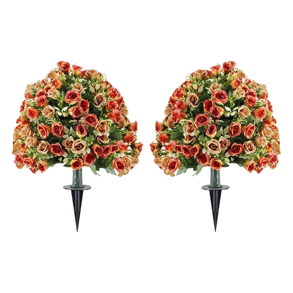 2Pcs Artificial Rose Plant Stakes for Outdoor Garden, 23.6" Small Faux Flowers Ground Inserts , Spring Summer Yard Decor, Valentines Day Decorations, Easter Decor for Porch, Red