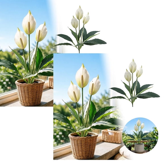 2Pcs Artificial Silk Plants 18.5" Faux Peace Lily Anthurium Flower For Wedding Home Garden Decoration