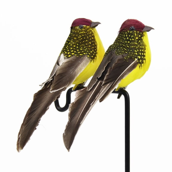 2Pcs Artificial Simulation Foam Bird Clip Feathered Sparrow Bird Wedding Decora Yellow