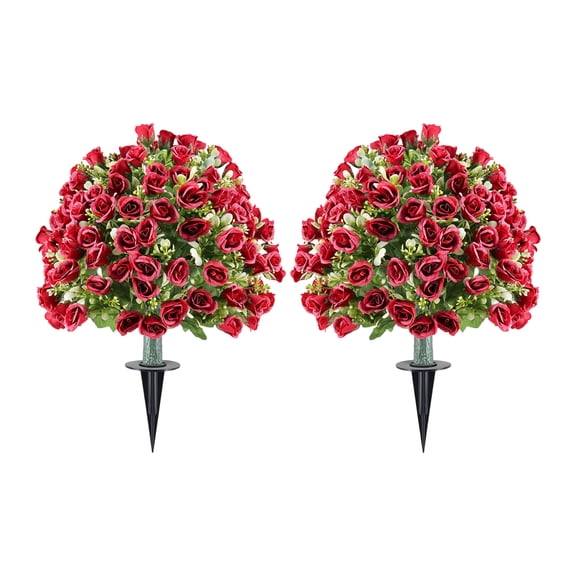 2Pcs Artificial Small Rose Topiary Ground Stakes, Outdoor Garden Yard Decorations, Spring Summer Artificial Greenery Decorative Ornament For Home Indoor Outdoor