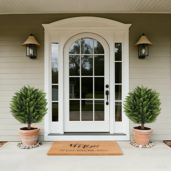 2Pcs Artificial Topiary Tree Garden Decorations Outdoor, 24" Removable Fake Cedar Bushes Plants Christmas Decorations, Artificial Boxwood Topiary Ball Trees, Fake Boxwood Plants for Front Door Porch