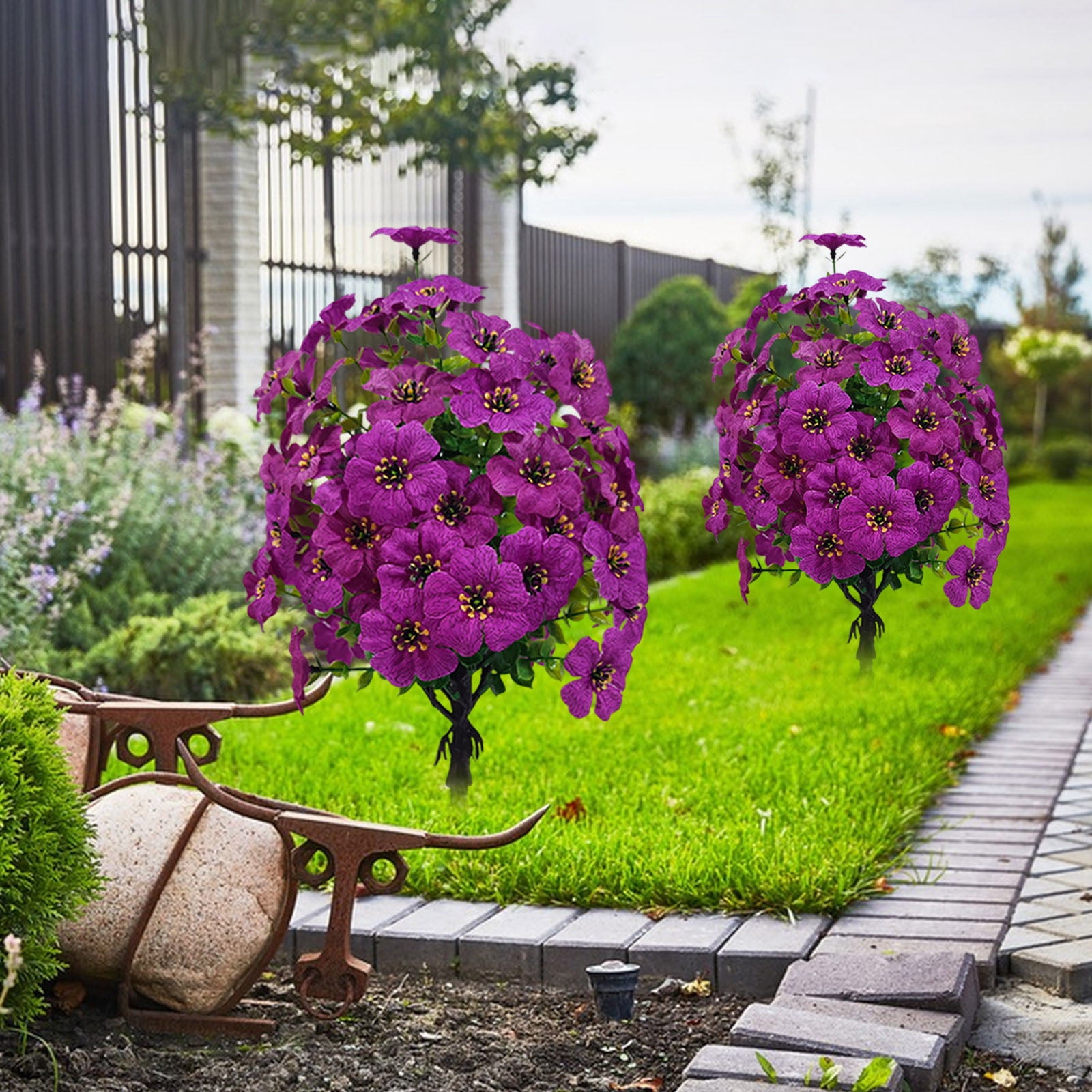 2Pcs Artificial Violet Ball Topiary Trees with Ground Spikes, 15.75 ...