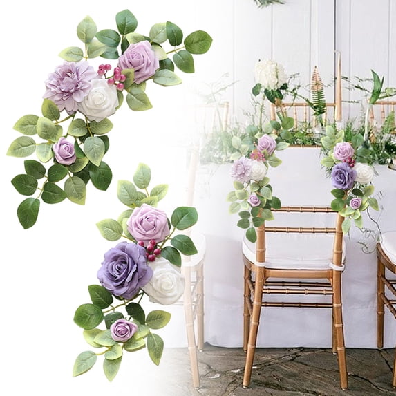 2Pcs Artificial Wedding Flowers,Arch Flowers for Wedding Ceremony,Lifelike Silk Roses and Green Leaves for Party and Event Decor,Hanging Rustic Artificial Flower Swag for Wedding Party Wall Holiday,F