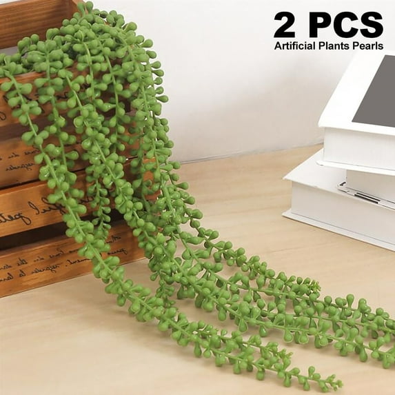 2Pcs Artificial string of pearls plants Green Real Touch Succulent Lover Tears Plants Hanging for Indoor Outdoor Garden Home Wedding Decor