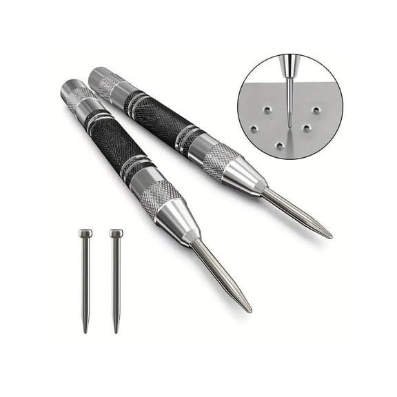 2Pcs Auto Center Punch Spring Loaded Metal Drilling Tool Tungsten Steel Tip