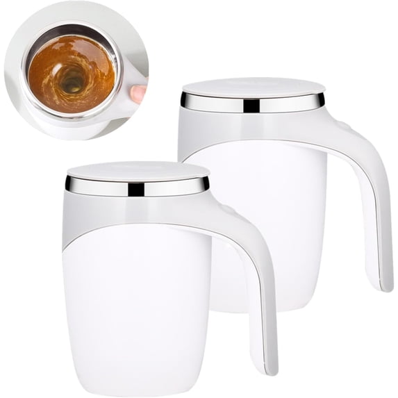 2Pcs Automatic Magnetic Stirring Coffee Mug, Electric Mixing Cup,Self Stirring Coffee Mug With Lid,Rotating Home Office Travel Mixing Cup,Electric Stainless Steel Self Mixing Coffee Tumbler(Battery)