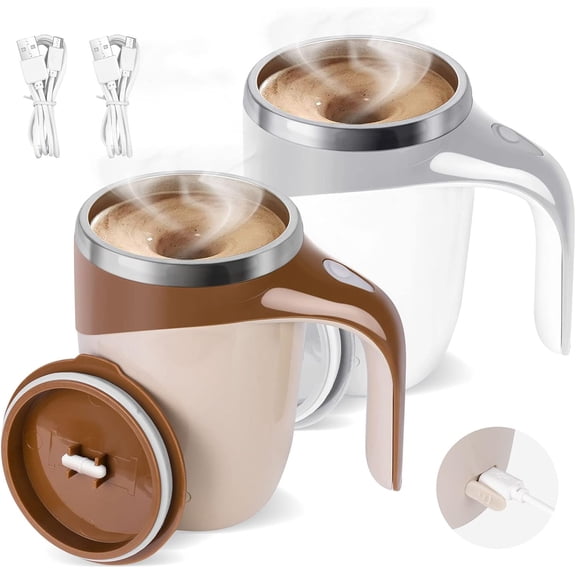 2Pcs Automatic Magnetic Stirring Coffee Mug,Electric Mixing Cup,Self Stirring Coffee Mug With Lid,Rotating Home Office Travel Mixing Cup,Electric Stainless Steel Self Mixing Coffee Tumbler(Recharge)