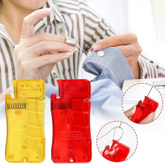 2Pcs Automatic Needle Threader Under $5! Yannianjz Automatic Needle Threader, Hand Sewing Needle Threader, 2PCS Sewing Kit Accessories with Push Button, Easy Threading Tool for Seniors, Crafters