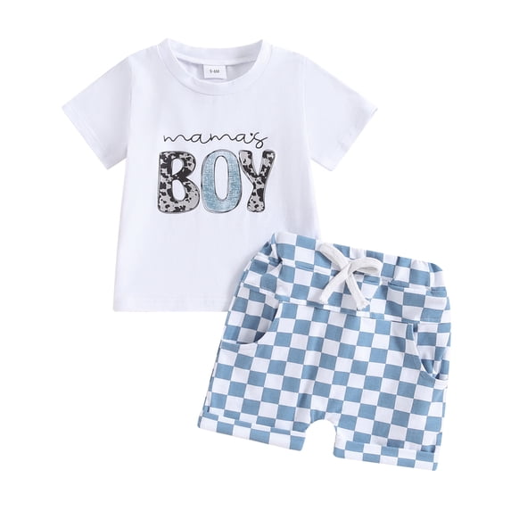 2Pcs Baby Boy Summer Outfits Short Sleeve T-Shirt + Pocket Checkerboard Shorts Set Toddler Clothes