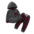 thumbnail image 1 of 2Pcs Baby Boys Girls Hooded Sweater Tops+Plaid Printed Pants Set Toddler Clothing Outfits, 1 of 7