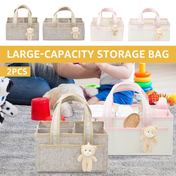 2Pcs Baby Diaper Caddy Organizer Large Capacity Felt Nursery Storage Bin with Handle Portable Baby Wipes Caddy Basket for Newborn Diaper Wipe