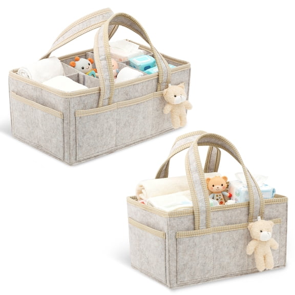 2Pcs Baby Diaper Caddy Organizer Large Capacity Felt Nursery Storage Bin with Handle Portable Baby Wipes Caddy Basket for Newborn Diaper Wipe