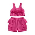thumbnail image 1 of 2Pcs Baby Girl Summer Outfits Sleeveless Ruffle Tank Tops + Shorts Set Toddler Clothes, 1 of 9