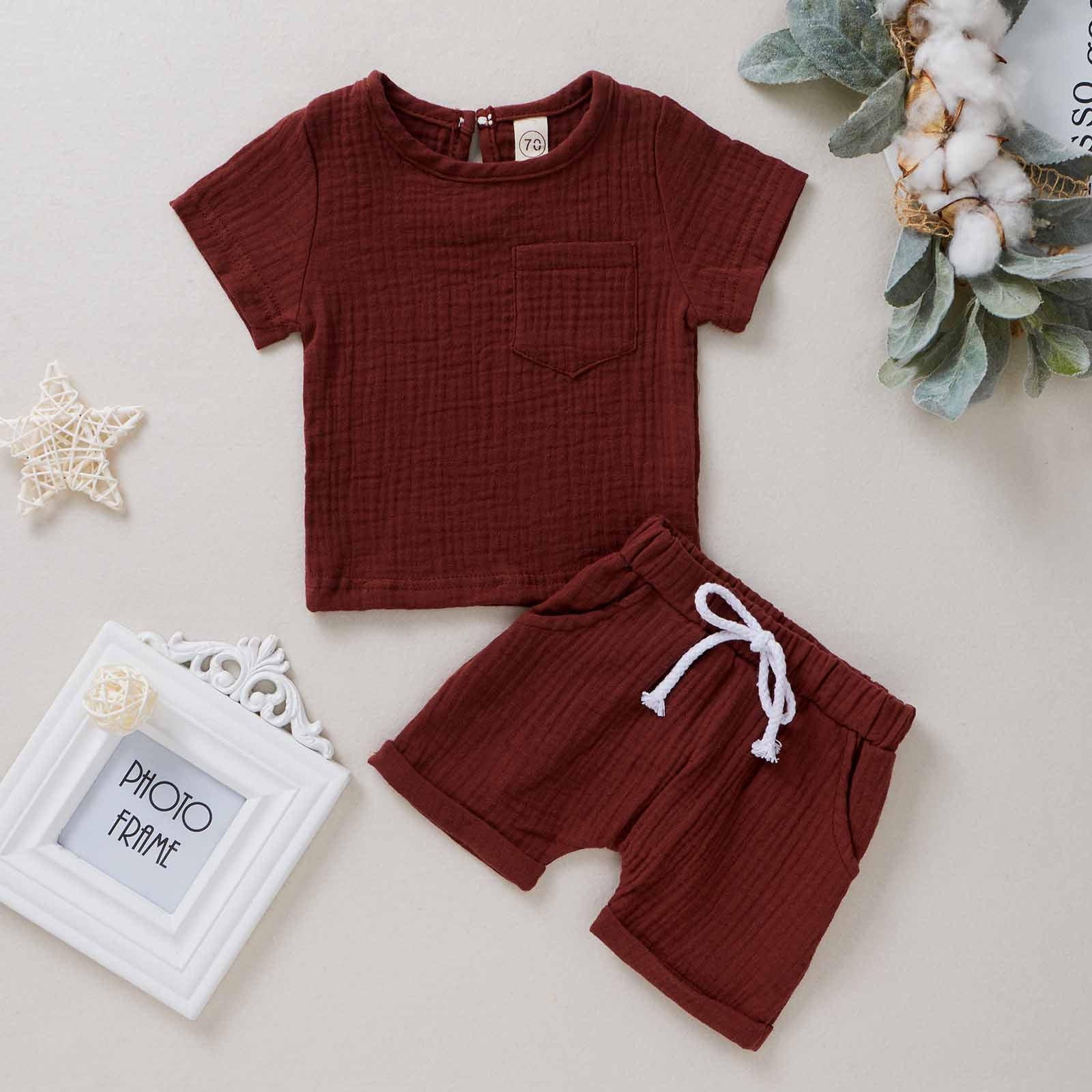 Crepe 2pcs Solid Short-sleeve Baby Set