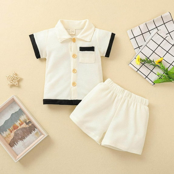 2Pcs Baby Girls Outfit Clearance Toddler Kids Baby Boys Fashion Cute Short Sleeve Solid Color Casual Pocket Shorts Suit