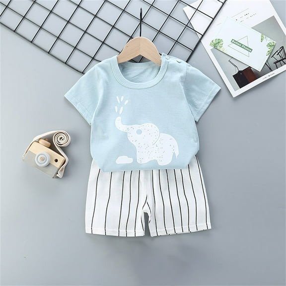 Tbopshirt 2Pcs Baby Girls Outfit Toddler Kids Baby Boys Girls Fashion Cute Short SleevePrint Casual Suit