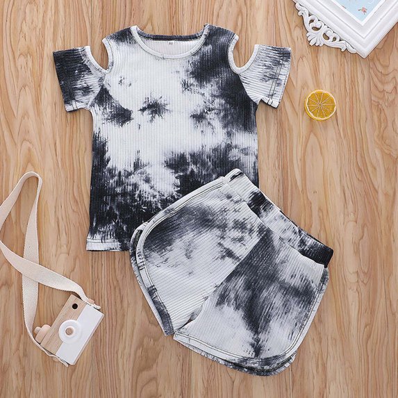 2Pcs Baby Girls Outfit Clearance Toddler Kids Baby Girls Boys Short Sleeve Tie-Dye Print T-Shirt Shorts Outfits Set