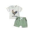 thumbnail image 1 of 2Pcs Baby Kids Boy Summer Outfits 0 6 12 18 24 Months 2T 3T 4T 5T Short Sleeve Rooster Print T-Shirt + Shorts Set Infant Clothing, 1 of 9