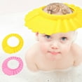 thumbnail image 1 of 2Pcs Baby Shower Shampoo Cap Waterproof Adjustable Shield Ear Eye Protection Hat Yellow Plastic, 1 of 6