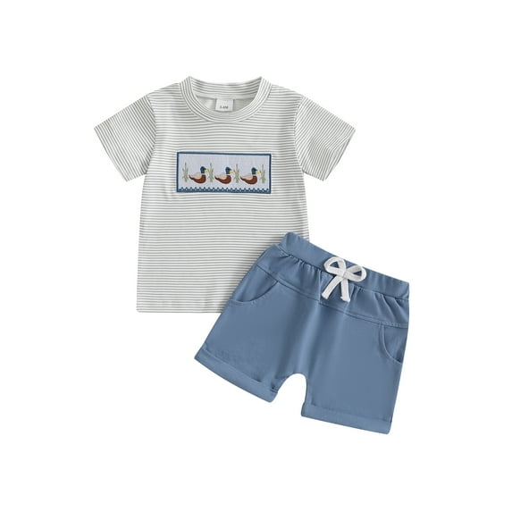 2Pcs Baby Toddler Boy Spring Outfits 3 6 12 18 24 Months 2T 3T Short Sleeve Duck Embroidery T-Shirt + Shorts Set Toddler Clothes