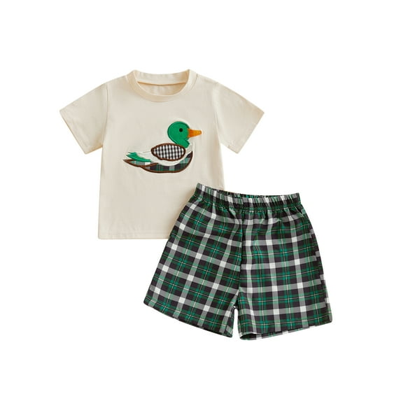2Pcs Baby Toddler Boy Spring Outfits 6 12 18 24 Months 2T 3T 4T Short Sleeve Duck Embroidery T-Shirt + Shorts Set Toddler Clothes