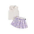thumbnail image 1 of 2Pcs Baby Toddler Girl Summer Outfits 12 18 24 Months 2T 3T 4T 5T Sleeveless Collared Tank Tops + Pleated Skirt Set Clothes, 1 of 9
