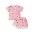 thumbnail image 1 of 2Pcs Baby Toddler Girl Summer Outfits 9 12 18 24 Months 2T 3T 4T Short Sleeve Bow Print Tops + Pocket Shorts Set Toddler Clothes, 1 of 9