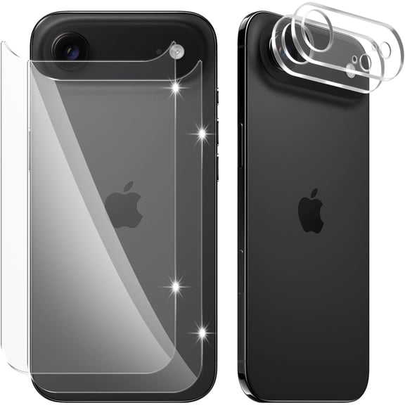 2Pcs Back Protector for iPhone 17 Air + 2Pcs Camera Lens Protector for iPhone 17 Air, Anti-Scratch, Ultra HD Glass, Easy Installation